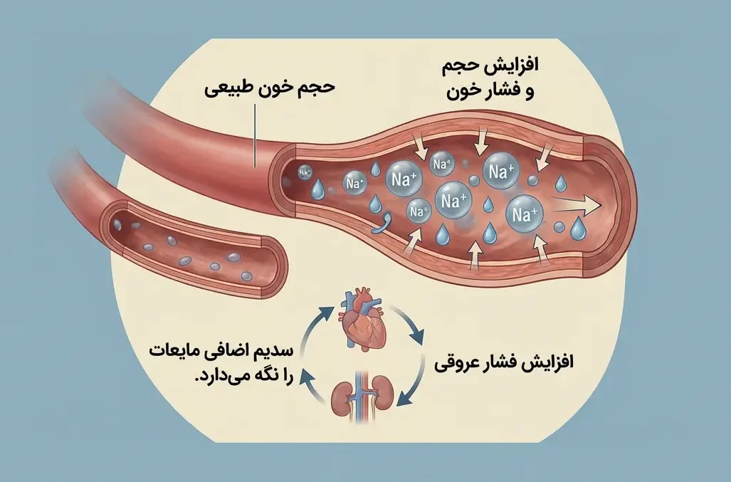 چگونه مصرف زیاد نمک باعث بالا رفتن فشار خون می‌شود؟